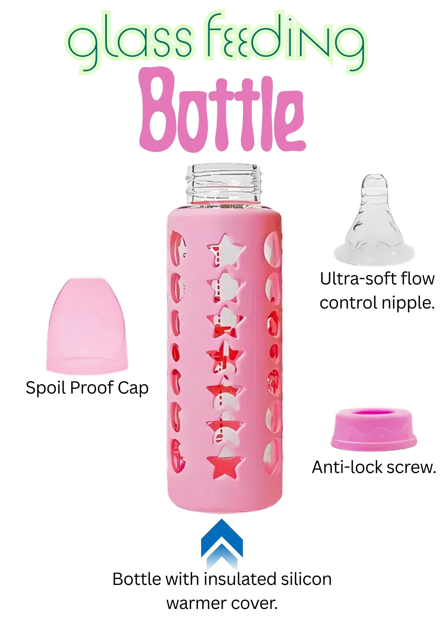MADCare Glass Feeding Bottle 240 ml – BPA‑Free Silicone Nipple, Anti‑Colic, Pink Sleeve